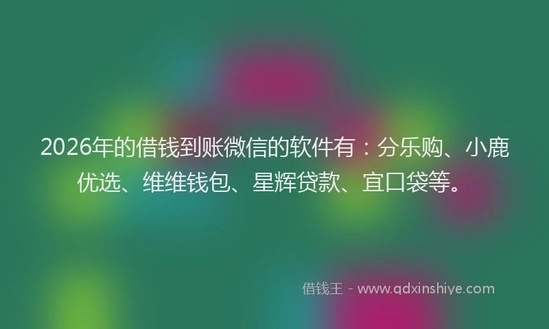 2026年的借钱到账微信的软件有：分乐购、小鹿优选、维维钱包、星辉贷款、宜口袋等。
