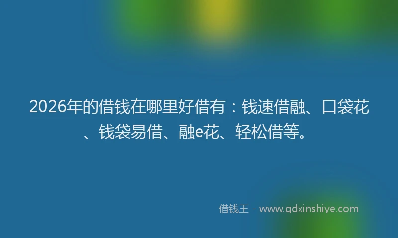2026年的借钱在哪里好借有：钱速借融、口袋花、钱袋易借、融e花、轻松借等。