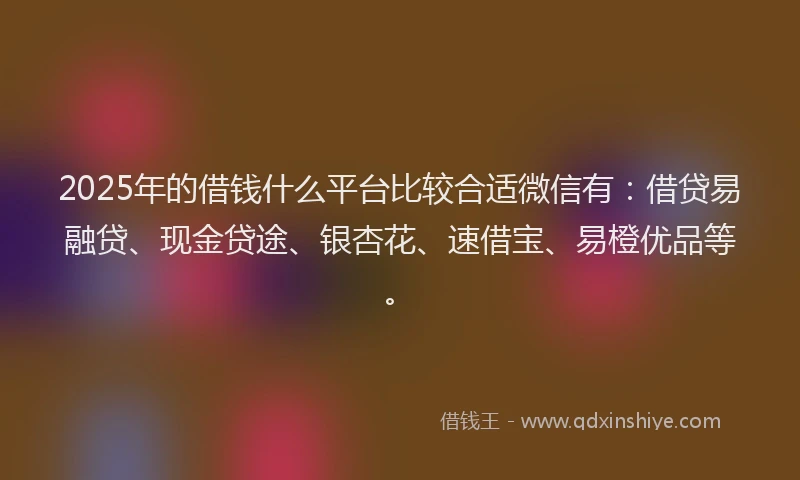 2025年的借钱什么平台比较合适微信有：借贷易融贷、现金贷途、银杏花、速借宝、易橙优品等。