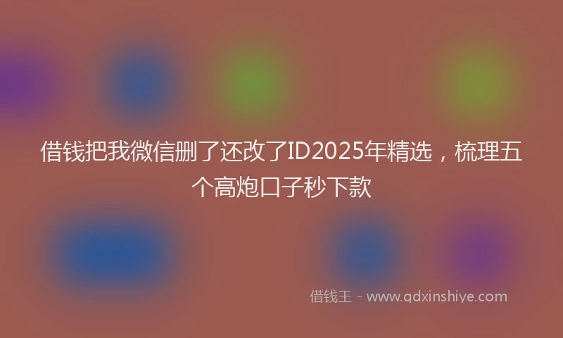 借钱把我微信删了还改了ID2025年精选,梳理五个高炮口子秒下款