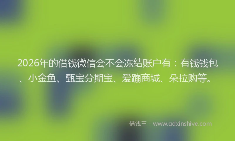 2026年的借钱微信会不会冻结账户有：有钱钱包、小金鱼、甄宝分期宝、爱蹦商城、朵拉购等。