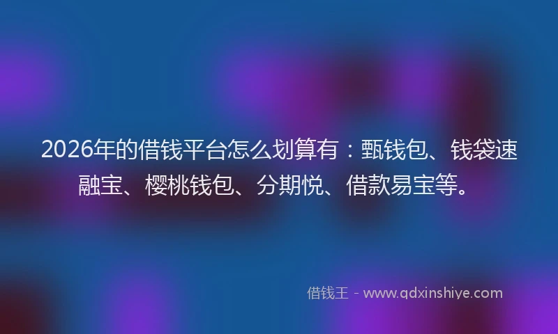 2026年的借钱平台怎么划算有:甄钱包、钱袋速融宝、樱桃钱包、分期悦、借款易宝等。