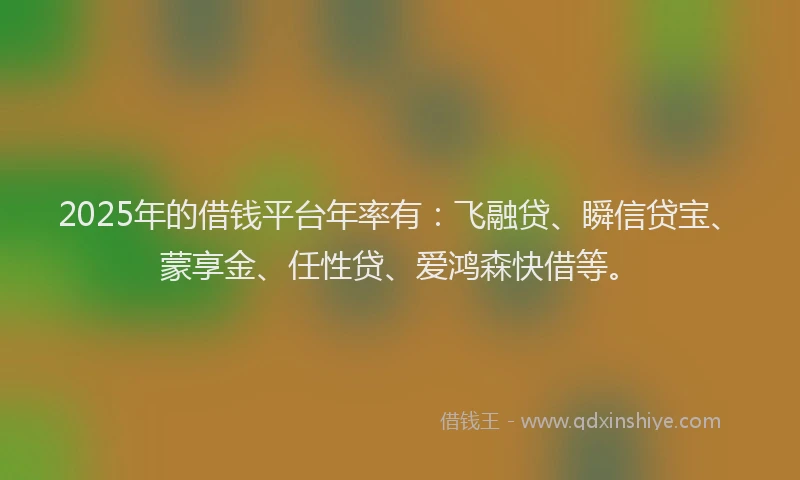 2025年的借钱平台年率有：飞融贷、瞬信贷宝、蒙享金、任性贷、爱鸿森快借等。