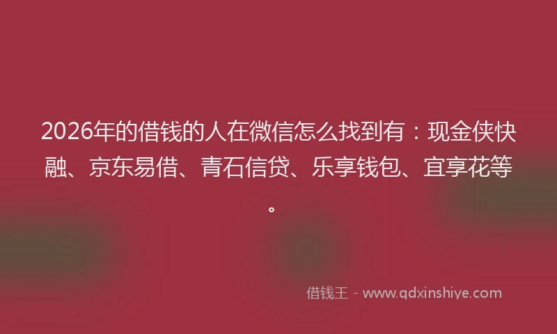 2026年的借钱的人在微信怎么找到有：现金侠快融、京东易借、青石信贷、乐享钱包、宜享花等。