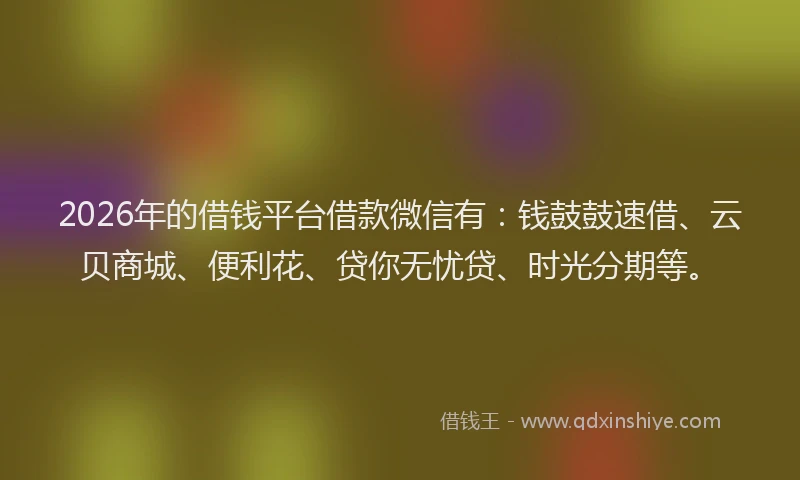 2026年的借钱平台借款微信有：钱鼓鼓速借、云贝商城、便利花、贷你无忧贷、时光分期等。