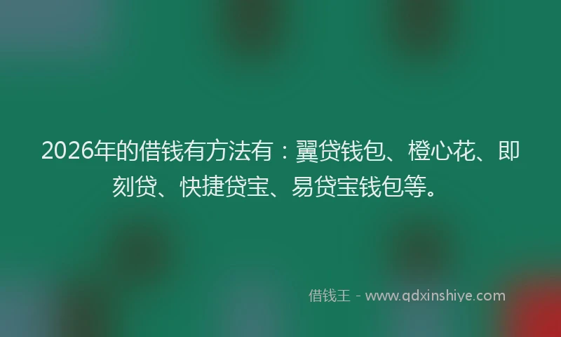 2026年的借钱有方法有：翼贷钱包、橙心花、即刻贷、快捷贷宝、易贷宝钱包等。