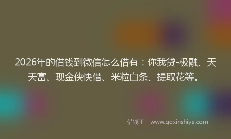 2026年的借钱到微信怎么借有：你我贷-极融、天天富、现金侠快借、米粒白条、提取花等。