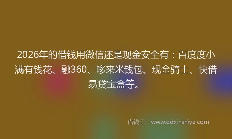 2026年的借钱用微信还是现金安全有:百度度小满有钱花、融360、哆来米钱包、现金骑士、快借易贷宝盒等。