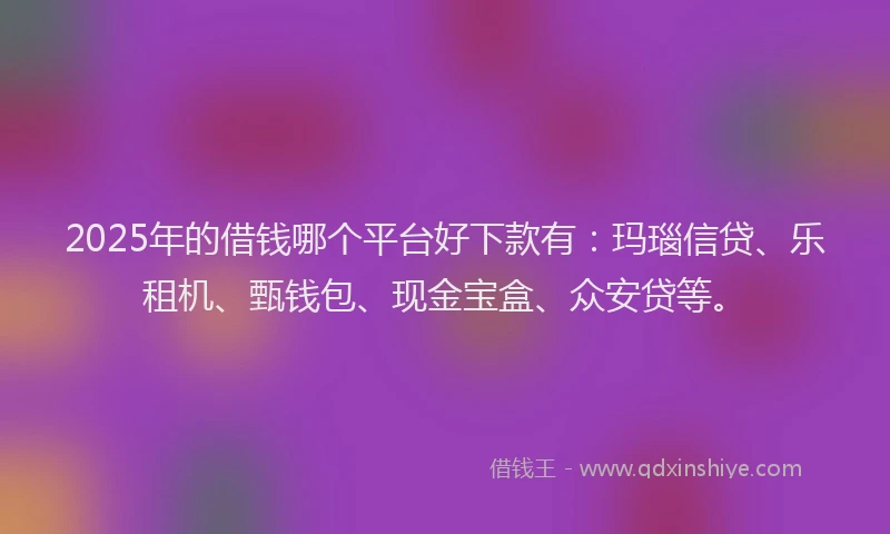 2025年的借钱哪个平台好下款有：玛瑙信贷、乐租机、甄钱包、现金宝盒、众安贷等。