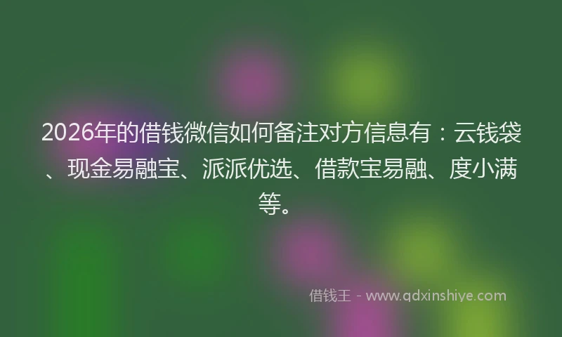 2026年的借钱微信如何备注对方信息有：云钱袋、现金易融宝、派派优选、借款宝易融、度小满等。