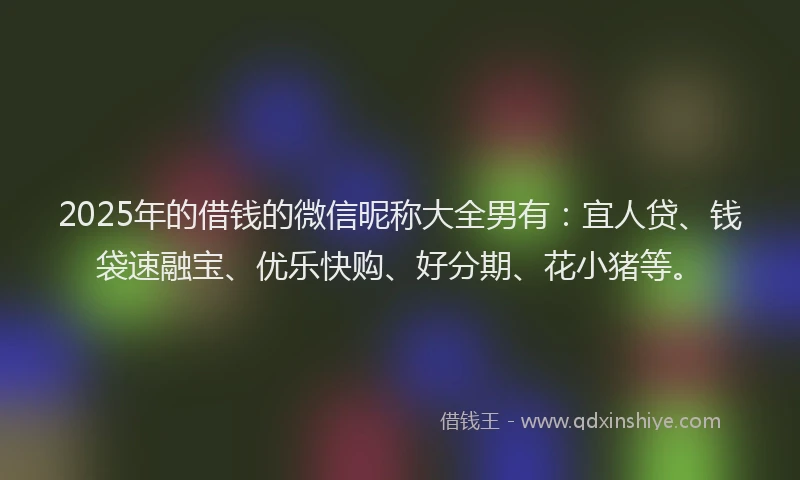 2025年的借钱的微信昵称大全男有：宜人贷、钱袋速融宝、优乐快购、好分期、花小猪等。