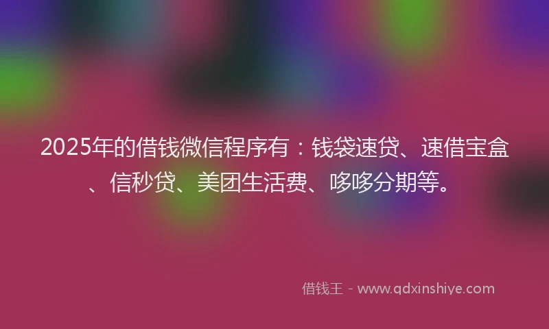 2025年的借钱微信程序有：钱袋速贷、速借宝盒、信秒贷、美团生活费、哆哆分期等。