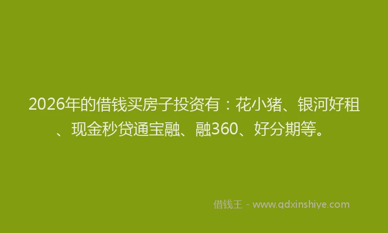 2026年的借钱买房子投资有：花小猪、银河好租、现金秒贷通宝融、融360、好分期等。