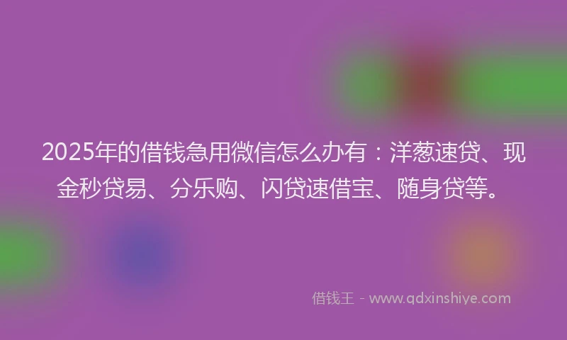 2025年的借钱急用微信怎么办有：洋葱速贷、现金秒贷易、分乐购、闪贷速借宝、随身贷等。