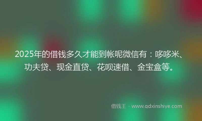 2025年的借钱多久才能到帐呢微信有：哆哆米、功夫贷、现金直贷、花呗速借、金宝盒等。