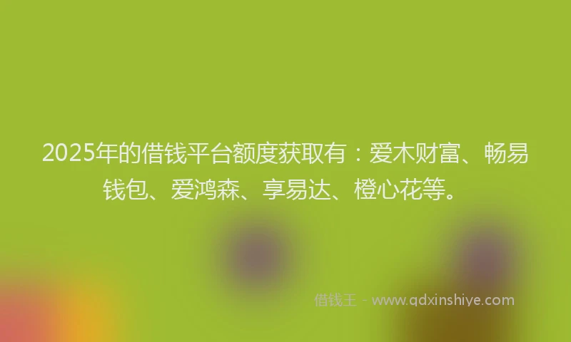 2025年的借钱平台额度获取有：爱木财富、畅易钱包、爱鸿森、享易达、橙心花等。