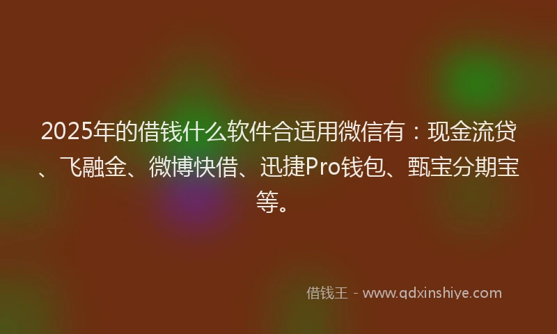 2025年的借钱什么软件合适用微信有:现金流贷、飞融金、微博快借、迅捷Pro钱包、甄宝分期宝等。