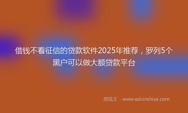 借钱不看征信的贷款软件2025年推荐，罗列5个黑户可以做大额贷款平台