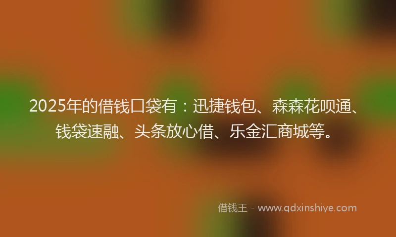 2025年的借钱口袋有:迅捷钱包、森森花呗通、钱袋速融、头条放心借、乐金汇商城等。