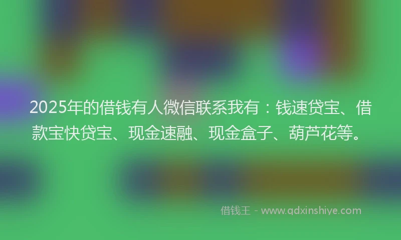 2025年的借钱有人微信联系我有：钱速贷宝、借款宝快贷宝、现金速融、现金盒子、葫芦花等。