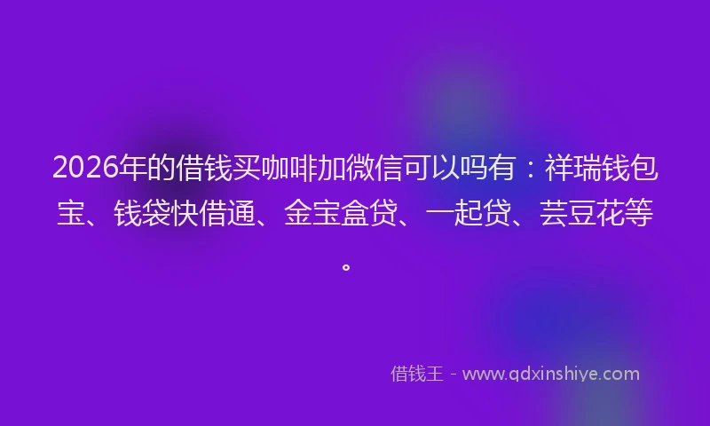 2026年的借钱买咖啡加微信可以吗有：祥瑞钱包宝、钱袋快借通、金宝盒贷、一起贷、芸豆花等。