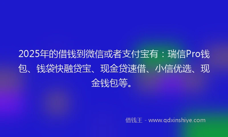 2025年的借钱到微信或者支付宝有：瑞信Pro钱包、钱袋快融贷宝、现金贷速借、小信优选、现金钱包等。