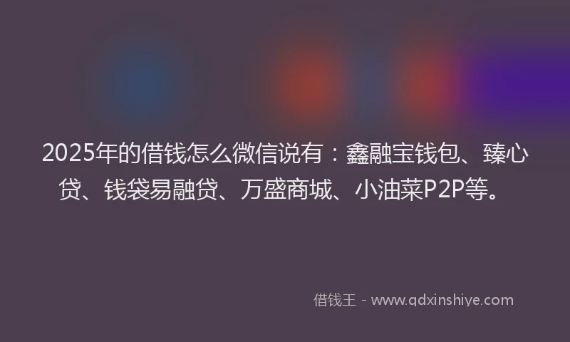 2025年的借钱怎么微信说有：鑫融宝钱包、臻心贷、钱袋易融贷、万盛商城、小油菜P2P等。