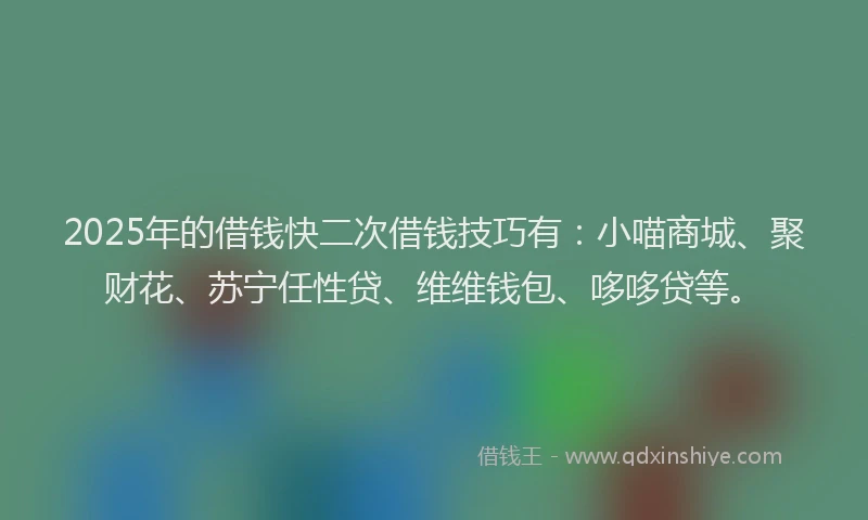 2025年的借钱快二次借钱技巧有：小喵商城、聚财花、苏宁任性贷、维维钱包、哆哆贷等。