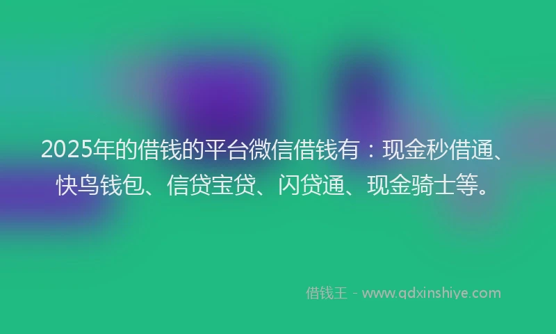 2025年的借钱的平台微信借钱有：现金秒借通、快鸟钱包、信贷宝贷、闪贷通、现金骑士等。