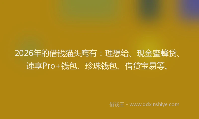 2026年的借钱猫头鹰有:理想给、现金蜜蜂贷、速享Pro+钱包、珍珠钱包、借贷宝易等。