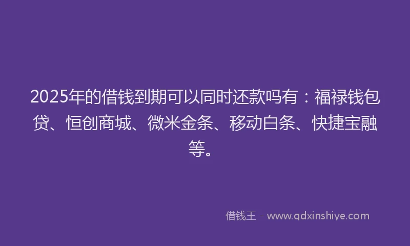 2025年的借钱到期可以同时还款吗有：福禄钱包贷、恒创商城、微米金条、移动白条、快捷宝融等。