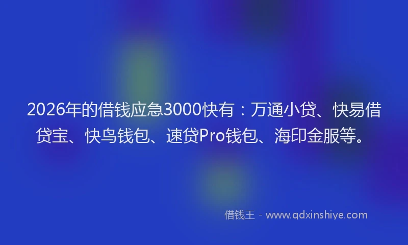 2026年的借钱应急3000快有:万通小贷、快易借贷宝、快鸟钱包、速贷Pro钱包、海印金服等。