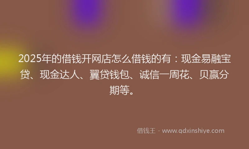 2025年的借钱开网店怎么借钱的有：现金易融宝贷、现金达人、翼贷钱包、诚信一周花、贝赢分期等。