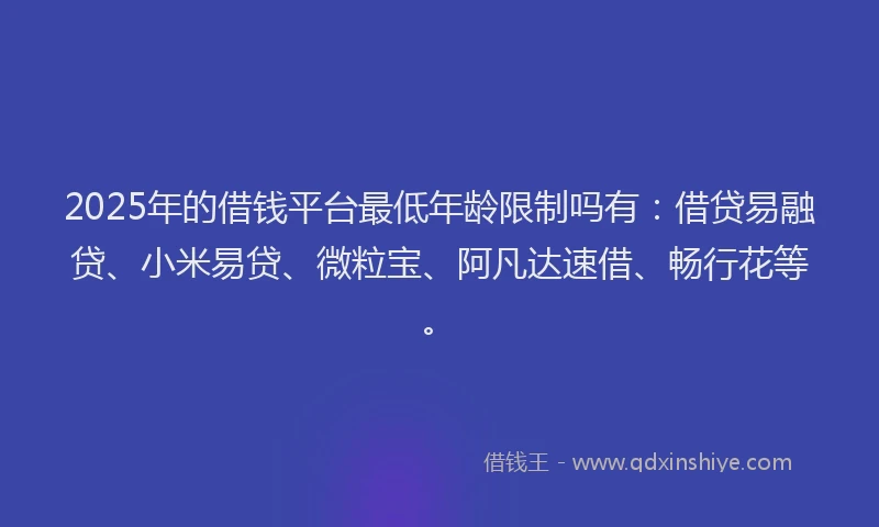 2025年的借钱平台最低年龄限制吗有：借贷易融贷、小米易贷、微粒宝、阿凡达速借、畅行花等。