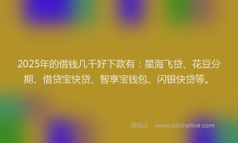 2025年的借钱几千好下款有：星海飞贷、花豆分期、借贷宝快贷、智享宝钱包、闪银快贷等。