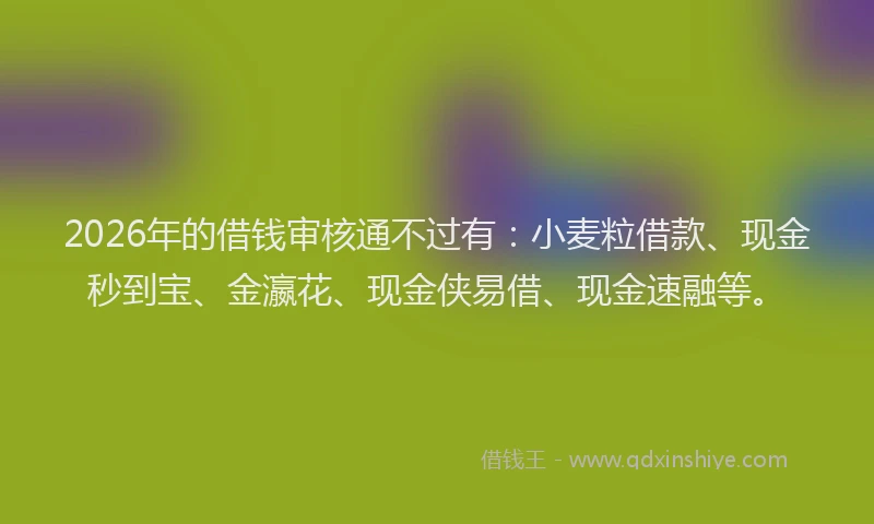 2026年的借钱审核通不过有：小麦粒借款、现金秒到宝、金瀛花、现金侠易借、现金速融等。