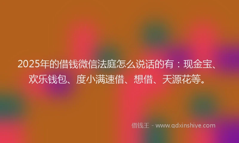 2025年的借钱微信法庭怎么说话的有：现金宝、欢乐钱包、度小满速借、想借、天源花等。