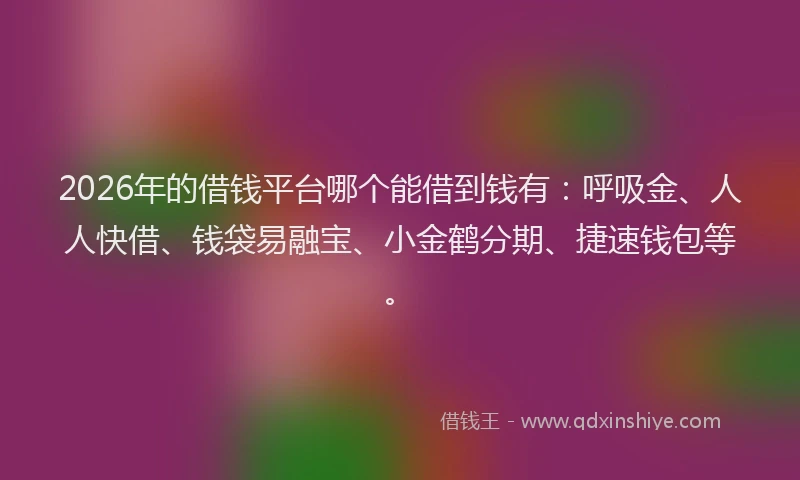2026年的借钱平台哪个能借到钱有：呼吸金、人人快借、钱袋易融宝、小金鹤分期、捷速钱包等。