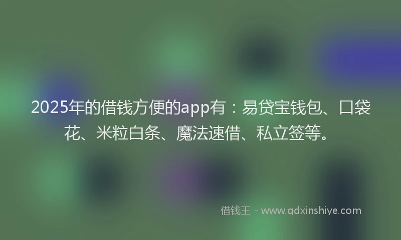 2025年的借钱方便的app有：易贷宝钱包、口袋花、米粒白条、魔法速借、私立签等。