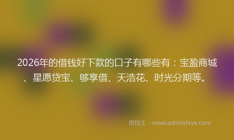 2026年的借钱好下款的口子有哪些有:宝盈商城、星愿贷宝、够享借、天浩花、时光分期等。