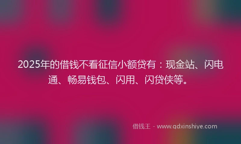 2025年的借钱不看征信小额贷有:现金站、闪电通、畅易钱包、闪用、闪贷侠等。
