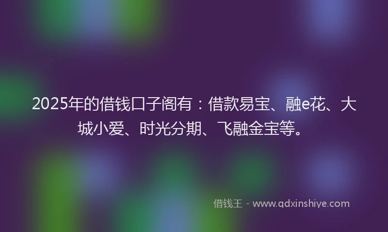 2025年的借钱口子阁有：借款易宝、融e花、大城小爱、时光分期、飞融金宝等。