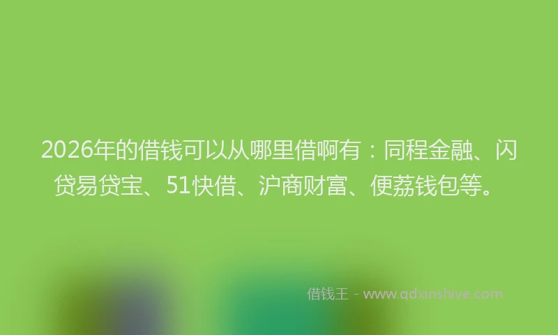 2026年的借钱可以从哪里借啊有：同程金融、闪贷易贷宝、51快借、沪商财富、便荔钱包等。
