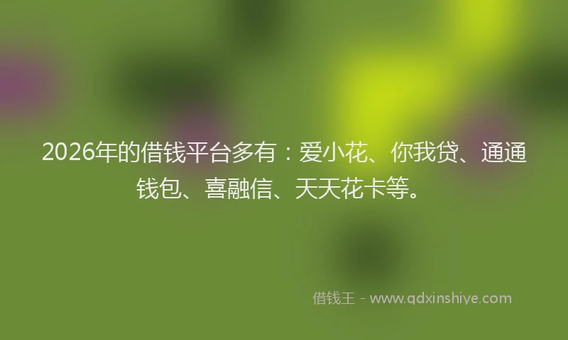 2026年的借钱平台多有：爱小花、你我贷、通通钱包、喜融信、天天花卡等。