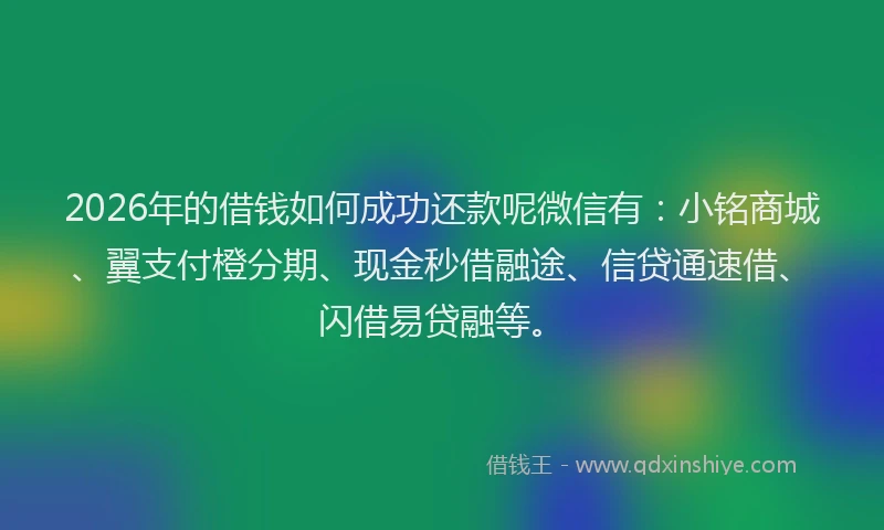 2026年的借钱如何成功还款呢微信有：小铭商城、翼支付橙分期、现金秒借融途、信贷通速借、闪借易贷融等。