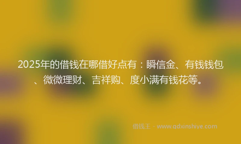 2025年的借钱在哪借好点有：瞬信金、有钱钱包、微微理财、吉祥购、度小满有钱花等。