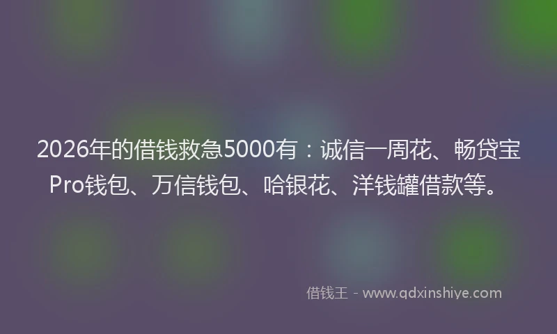 2026年的借钱救急5000有：诚信一周花、畅贷宝Pro钱包、万信钱包、哈银花、洋钱罐借款等。