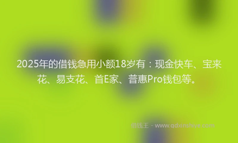 2025年的借钱急用小额18岁有:现金快车、宝来花、易支花、首E家、普惠Pro钱包等。