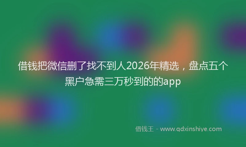 借钱把微信删了找不到人2026年精选，盘点五个黑户急需三万秒到的的app