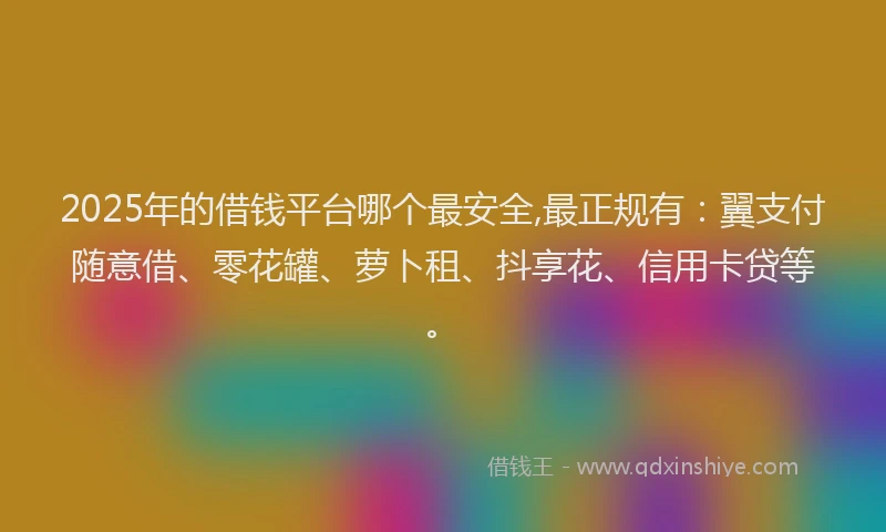 2025年的借钱平台哪个最安全,最正规有:翼支付随意借、零花罐、萝卜租、抖享花、信用卡贷等。
